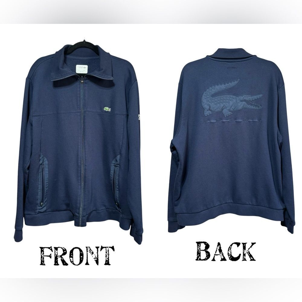 Lacoste Sport- Navy Blue Embroidered Full Zip Sweatshirt- Sz. 4XL